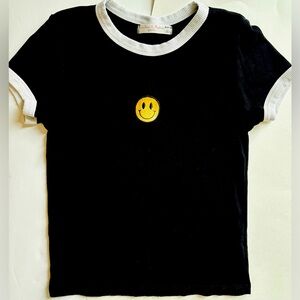 FRANKEE & SKYLARR Happy Face GIRLS Black Tee‎ Shirt Size M 10-12 Runs Small!